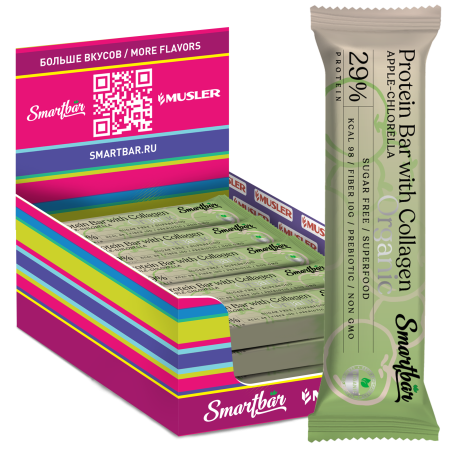 Батончик протеиновый Smartbar Protein ORGANIC "Яблоко и хлорелла", 20 шт. х 40 г.